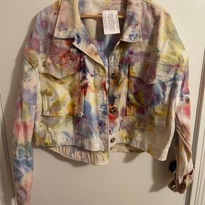 Artisan Made Ice Dyed Crop Denim Material Jacket Plus